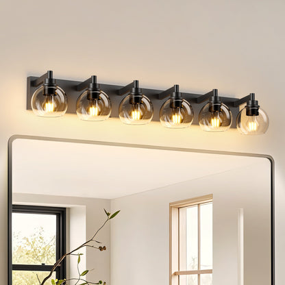 Matte Black Vanity Light | 3/4/5/6-Light Bathroom Wall Sconce with Clear Glass Shades & E26 Socket — Water-Resistant, Up or Down Mount
