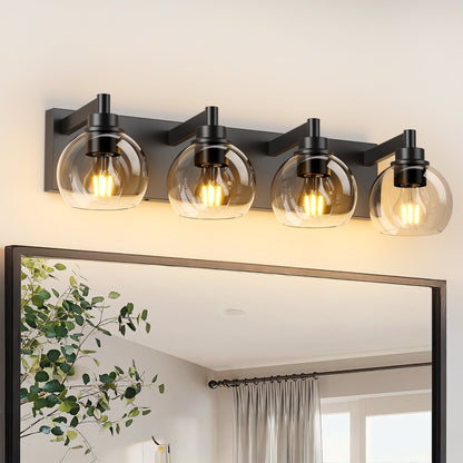 Matte Black Vanity Light | 3/4/5/6-Light Bathroom Wall Sconce with Clear Glass Shades & E26 Socket — Water-Resistant, Up or Down Mount