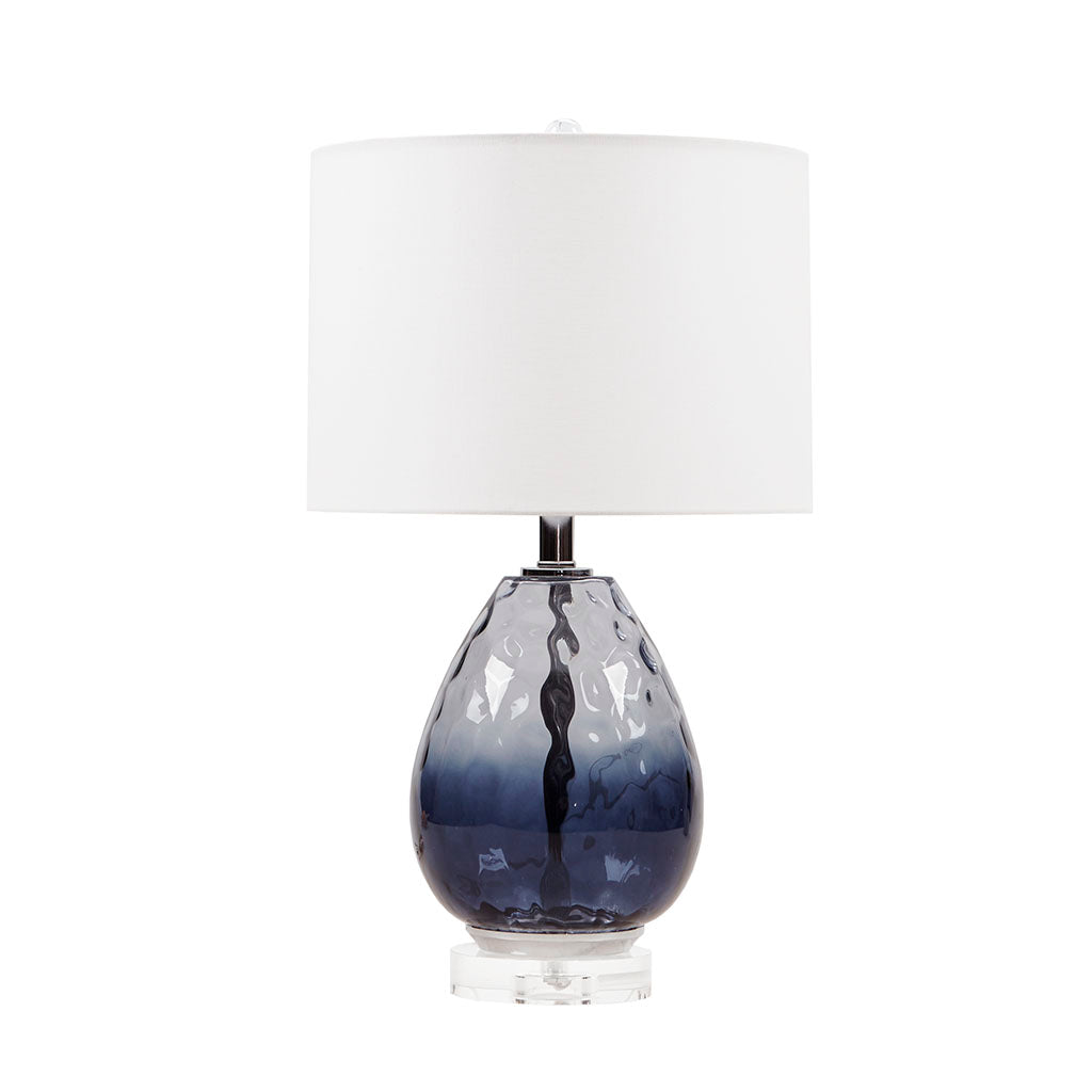 Ombre Glass Table Lamp – Blue Green & Dark Blue, White Drum Shade & LED Bulb Included | Modern Accent Lamp