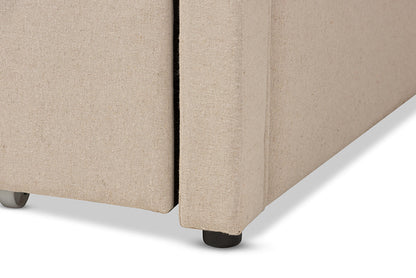 Baxton Studio Parkson Modern and Contemporary Beige Linen Fabric Curved Notched Corners Sofa Twin Daybed with Roll-Out Trundle Guest Bed