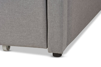 Baxton Studio Parkson Modern and Contemporary Grey Fabric Curved Notched Corners Sofa Twin Daybed with Roll-Out Trundle Guest Bed