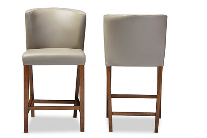 Baxton Studio Olivia Mid-century Modern Scandinavian Style Dark Walnut Wood Grey Faux Leather Pub Stool (Set of 2)
