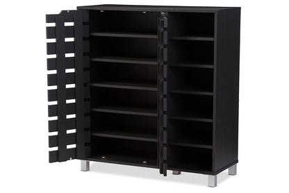 Baxton Studio Shirley Modern and Contemporary Dark Brown Wood 2-Door Shoe Cabinet with Open Shelves