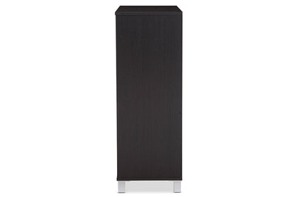Baxton Studio Shirley Modern and Contemporary Dark Brown Wood 2-Door Shoe Cabinet with Open Shelves
