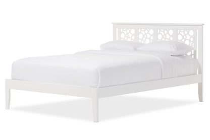 Baxton Studio Celine Modern and Contemporary Geometric Pattern White Solid Wood Full Size Platform Bed