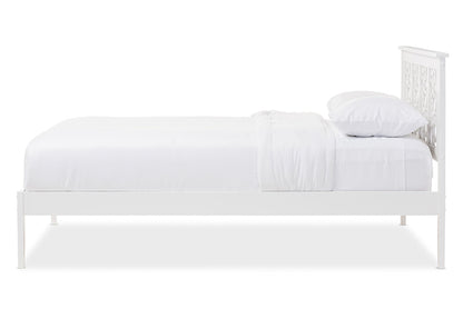 Baxton Studio Celine Modern and Contemporary Geometric Pattern White Solid Wood Full Size Platform Bed