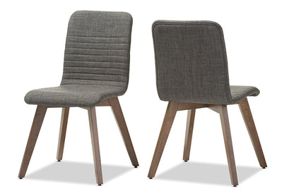 Baxton Studio Sugar Mid-century Retro Modern Scandinavian Style Dark Grey Fabric Upholstered Walnut Wood Finishing Dining Chair (Set of 2)
