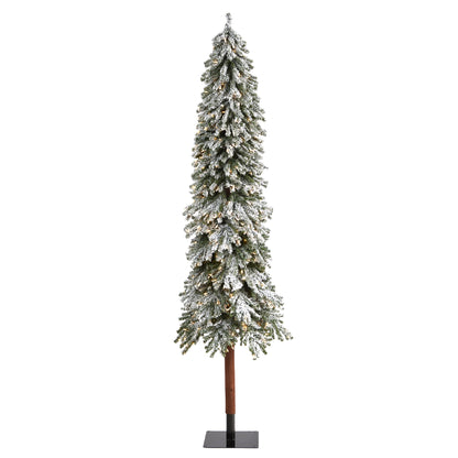 8' Flocked Gr& Alpine Artificial Christmas Tree w/ 500 Clear Lights