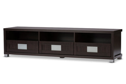 Baxton Studio Gerhardine Dark Brown Wood 63-Inch TV Cabinet with 3-drawer