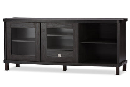 Baxton Studio Walda 60-Inch Greyish Dark Brown Wood TV Cabinet with 2 Sliding Doors and 1 Drawer