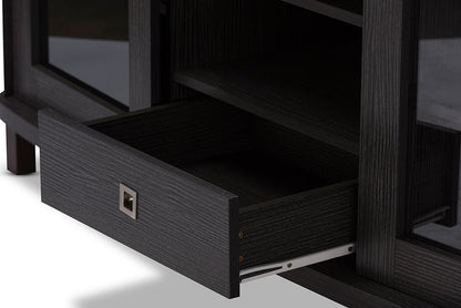Baxton Studio Walda 60-Inch Greyish Dark Brown Wood TV Cabinet with 2 Sliding Doors and 1 Drawer