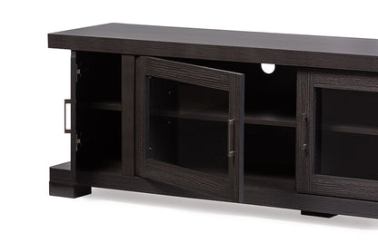 Baxton Studio Viveka 70-Inch Greyish Dark Brown Wood TV Cabinet with 2 Glass Doors and 2 Doors