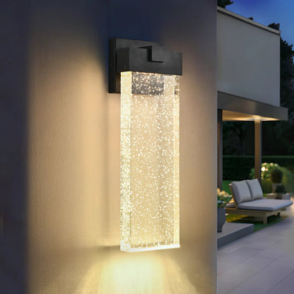 Modern Outdoor LED Wall Sconce – Bubble Crystal Up & Down Light, Weatherproof Black Frame | Porch & Patio