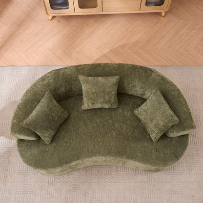 Crescent Sectional Sofa | No-Assembly Chenille 2-Seater with Low-Back Deep Cushions & Self-Inflating Foam — Green / Gray