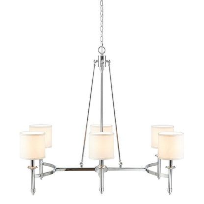 6-Light Drum Shade Chandelier | Bedford Collection Transitional Ceiling Light with Curved Frame — Chrome or Gold, 39.25" Wide