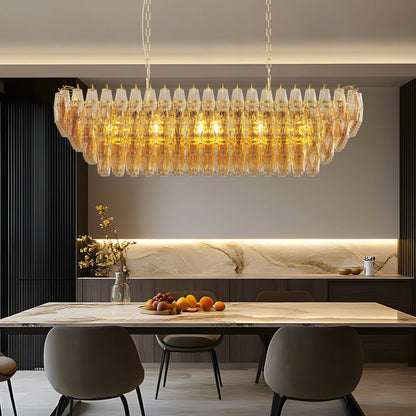Tiered Smoke Glass Chandelier | 14-Light Round or 12-Light Rectangular, Brushed Black or Gold Metal Frame — 37" or 54", Dimmable