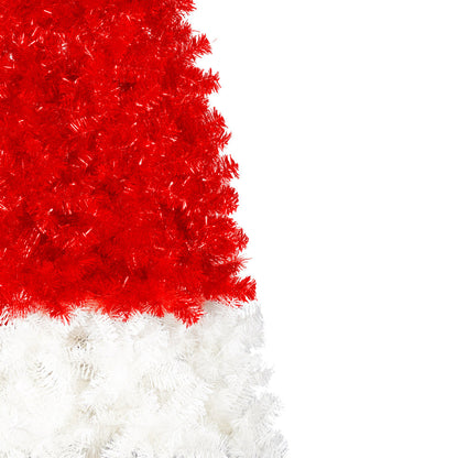 6 FT Santa Hat Shaped Christmas Tree | Pre-Lit Whimsical Curved Xmas Tree with 300 Cool White LEDs & 1050 PET Tips — Red & White