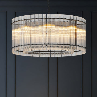 Water Ripple Crystal Glass Chandelier | 8/10-Light Modern Handmade Corrugated Glass Ceiling Light — Black or Gold, Round or Rectangular