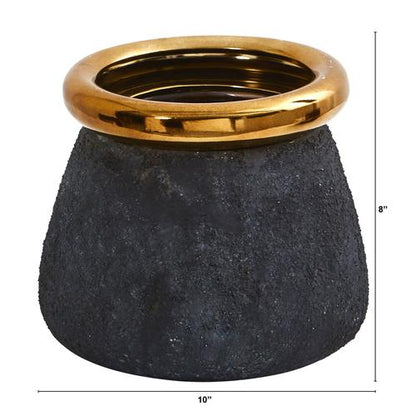 10" Stone Planter with Bronze Rim