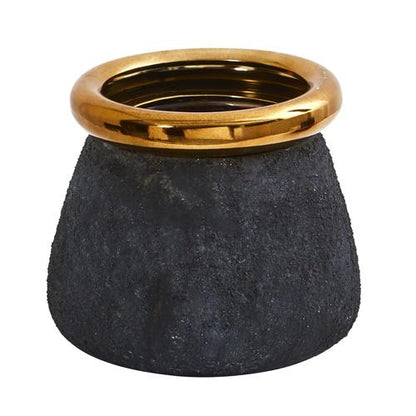 10" Stone Planter with Bronze Rim