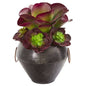 11" Echeveria and Succulent Artificial Plant in Metal Bowl