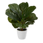 11" Fiddle Leaf Artificial Plant in White Planter (Real Touch)