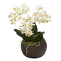 11" Mini Orchid Phalaenopsis Artificial Arrangement in Stone Vase
