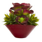 11" Mixed Succulent Artificial Plant in Burgundy Planter