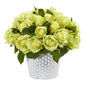 11" Rose Artificial Arrangement in Embossed White Planter