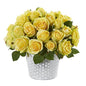 11" Rose Artificial Arrangement in Embossed White Planter