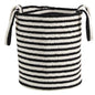 13" Boho Chic Basket Natural Cotton, Handwoven Black and White Stripe with Handles