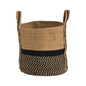 13" Boho Chic Basket Natural Jute Basket Planter, Black Bottom Natural Top with Handles