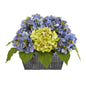 13" Hydrangea Artificial Arrangement in Embossed Tin Vase