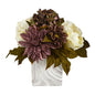 13" Peony, Hydrangea and Dahlia Artificial Arrangement in Marble Finished Vase