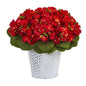 13" Violet Artificial Plant in Embossed White Planter