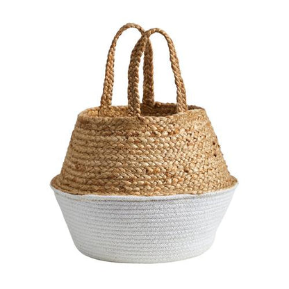 14" Boho Chic Handmade Cotton & Jute White Woven Planter