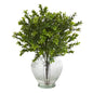 14" Boxwood Artificial Plant in Glass Planter (Indoor/Outdoor)