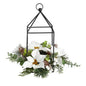 14" Holiday White Poinsettia, Berries and Pine Cone Metal Candle Holder Table Christmas Artificial Arrangement