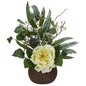 14" Rose and Eucalyptus Artificial Arrangement in Stone Brown Vase