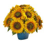 14" Sunflower Artificial Arrangement in Blue Vase