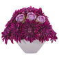 16" Dahlia and Rose Artificial Arrangement in Gray Vase
