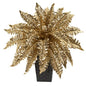 16" Golden Boston Fern Artificial Plant in Embossed Black Planter