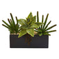 16" Mixed Succulent Artificial Plant in Black Planter
