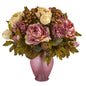 16" Peony Artificial Arrangement in Rose Colored Vase