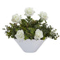 16" Roses and Eucalyptus Artificial Arrangement in White Vase