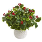 16" Variegated Holly Artificial Plant in White Planter (Real Touch)