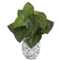 17" Taro Artificial Plant in Blue and White Print Planter