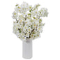 18" Cherry Blossom Artificial Arrangement in White Vase