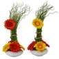 18" Gerber Daisy and Grass Artificial Arrangement in White Vase (Set of 2)