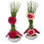 18" Gerber Daisy and Grass Artificial Arrangement in White Vase (Set of 2)